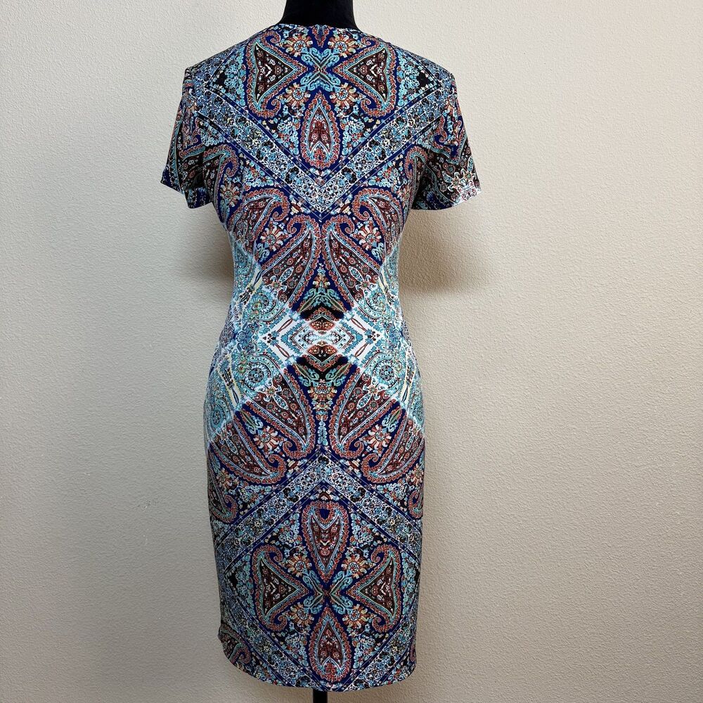 London Times Dress Womens 2 Blue Multicolor Paisley Sheath Short Sleeve Lined - Picture 2 of 9